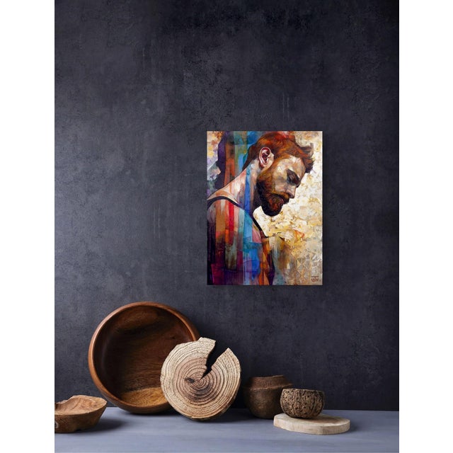 Early 21st Century The Space Between by Jon Wassom | Mixed Media on Panel portrait of a man with a beard For Sale - Image 5 of 5