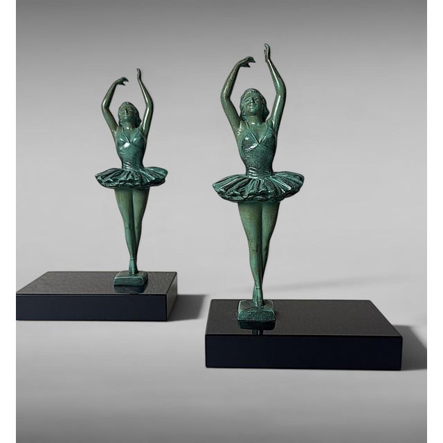 Metal Art Deco French Pair of Dancer Bookends in Spelter and Black Marquina Marble For Sale - Image 7 of 18