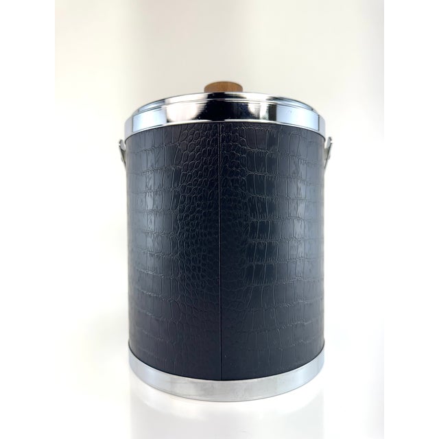 1960s 1960s Mid-Century Modern Kromex Black Faux Alligator, Chrome & Wood Ice Bucket For Sale - Image 5 of 11