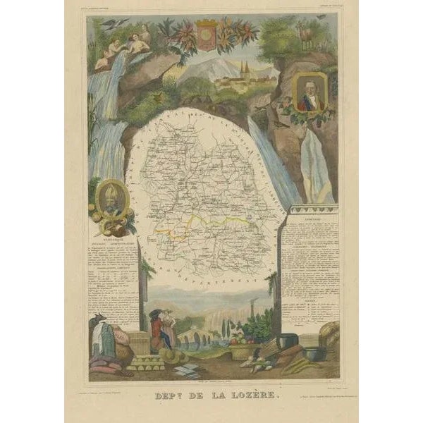 Antique Map of the Department of Lozere For Sale - Image 3 of 6