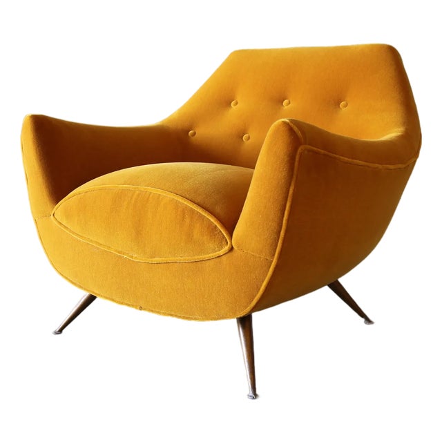 1950s Henry Glass Lounge Chair Brass Legs Gold Mohair Mid Century Modern For Sale