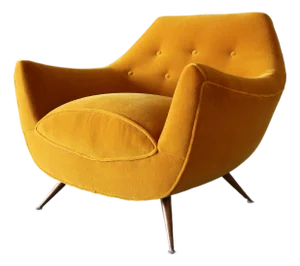 1950s Henry Glass Lounge Chair Brass Legs Gold Mohair Mid Century Modern
