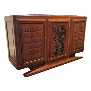 French Art Deco Marble Top Sideboard With Carved Birds and Flowers. For Sale