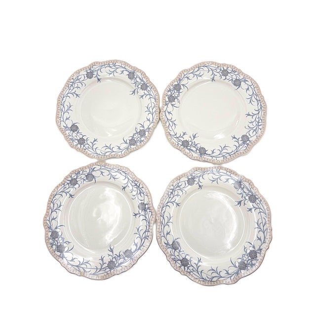 Morris & Co. Morris & Co Porcelain Dinner Plates With Blue Floral Border and Scalloped Edges - Set of 4 For Sale - Image 4 of 7