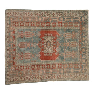 Vintage Distressed Oushak Square Rug - 4'2" X 4'7" For Sale