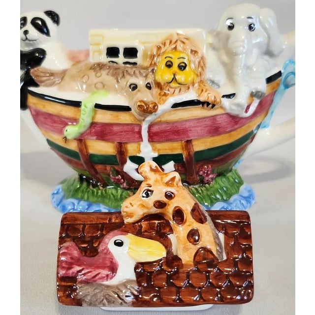 Vintage Noah's Ark Teapot Hand Painted Ceramic W/Lid New World Specialties Nwot For Sale - Image 14 of 14