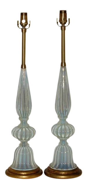 Vintage Murano White Opaline Glass Lamps by Marbro