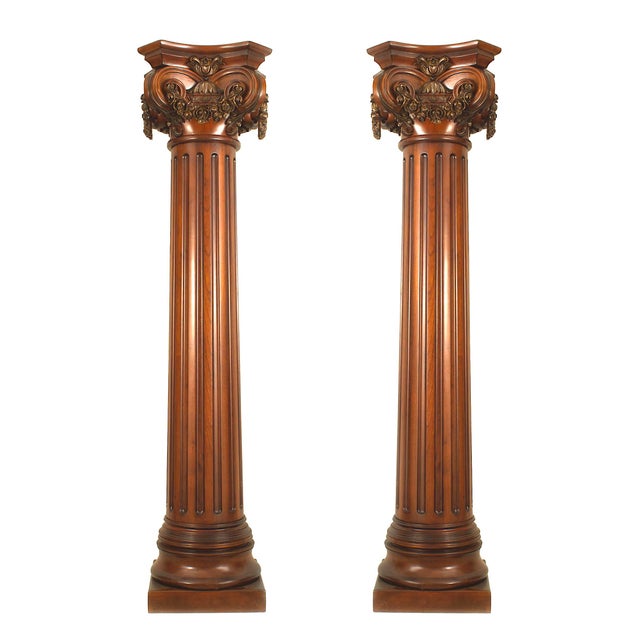 English Georgian Mahogany Carved Column | Chairish