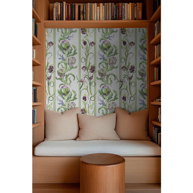 Artichoke Stem Stripe Grasscloth Wallpaper by House Party | Terra Verde | 6 Yards For Sale - Image 4 of 9