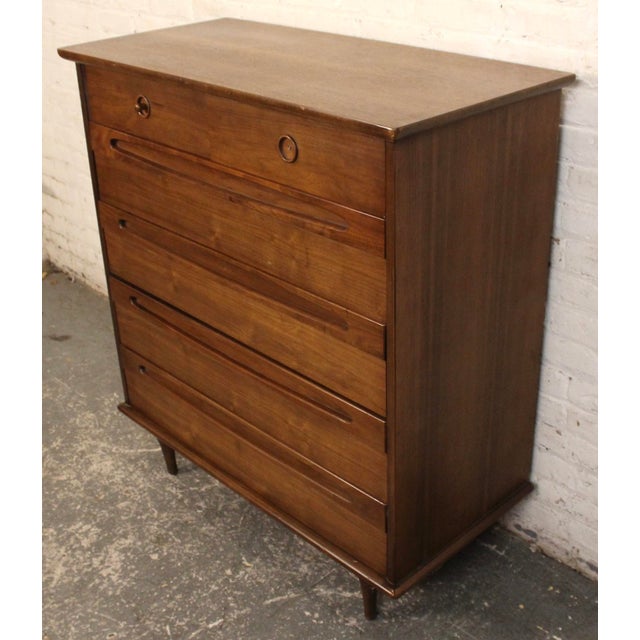 American of Martinsville Mid 20th Century Six Drawer Walnut Highboy by American of Martinsville For Sale - Image 4 of 14