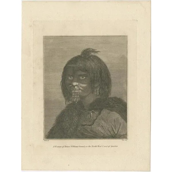 "Echoes of the Northern Shores: A Prince William Sound Woman in Lyddiker's Etching" This detailed engraving, crafted by...