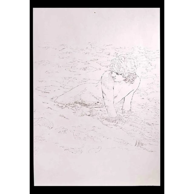 The boy at the sea is an original drawing on pencil realized by Anthony Roaland in 1980. Hand-signed and dated by the...