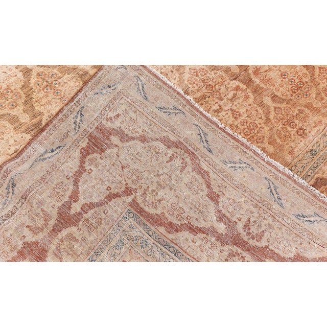 Persian Authentic 1900s Persian Tabriz Handmade Brown Handmade Wool Rug For Sale - Image 3 of 12