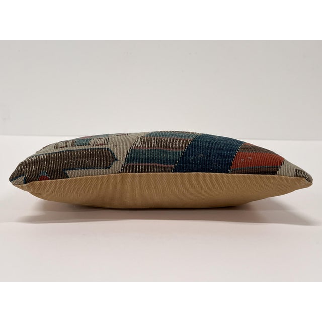 Textile #1 Vintage Turkish Kilim Accent Pillow | Handwoven Wool Decorative Cushion | 7 in X 12 In For Sale - Image 7 of 9