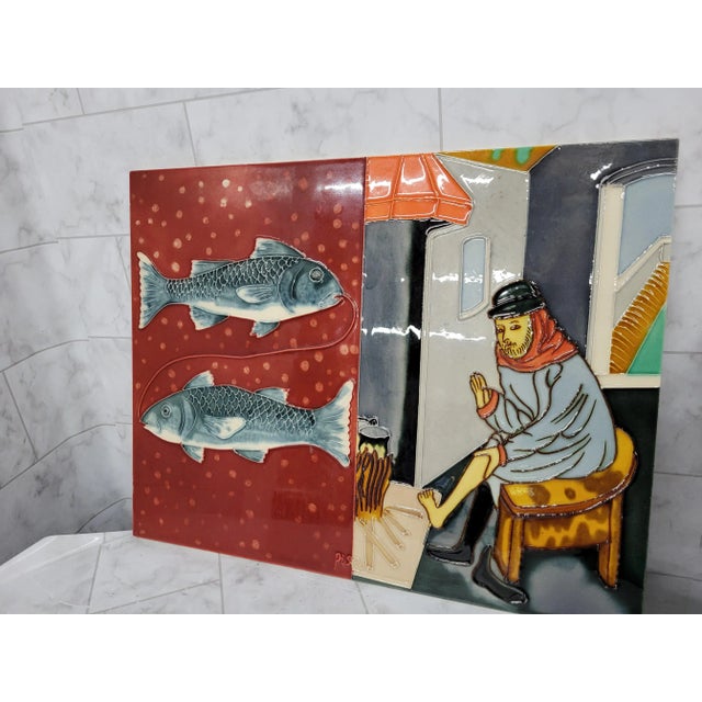 Gray Vintage Ceramic Art Tile Pisces Horoscope Zodiac Sign, Large For Sale - Image 8 of 11