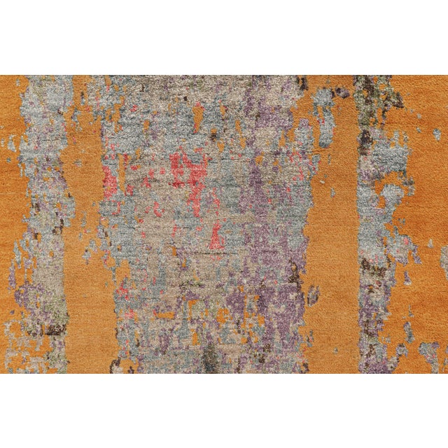 Rug & Kilim’s Modern Abstract Runner in Blue With Gold Patterns For Sale In New York - Image 6 of 7