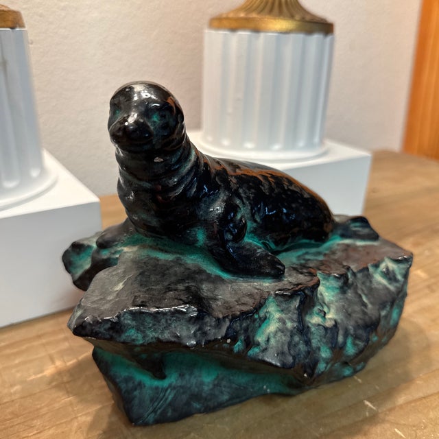 Blue Mountain Seal on a Outcrop Earthen Wear Sculpture For Sale - Image 6 of 6