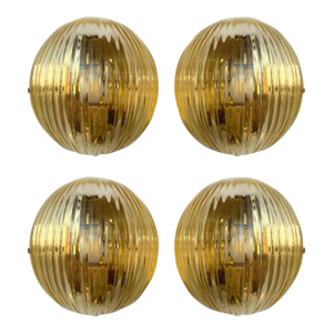 Contemporary Set of 4 Gold Leaf Murano Glass Half Ball Sconces, Italy, 2000s