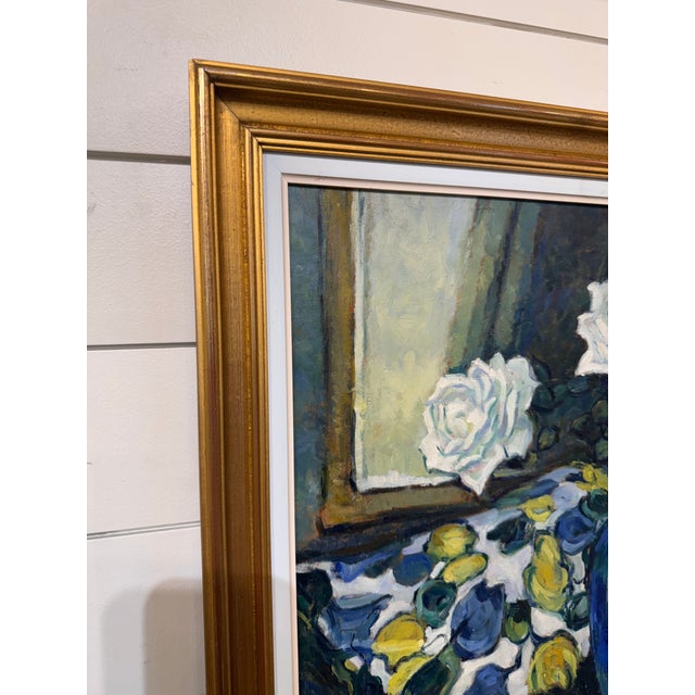 English 20th Century Oil on Board "White Roses" For Sale - Image 3 of 9