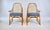A pair of vintage Snowshoe Arm Chairs by Snocraft of Norway, Maine, with new custom cotton linen blue & white striped seat...