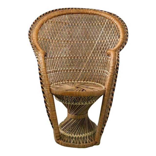 Vintage Japanese Hand-Woven Bamboo Peacock Chair Stand - Wabi Sabi Rattan Display Riser For Sale