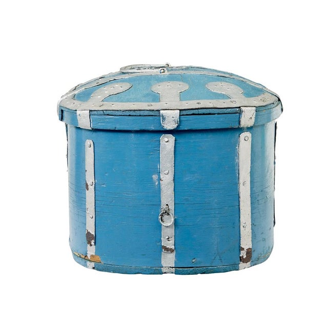 Rustic Antique Swedish Blue Painted Shaped Strong Box, 1860 For Sale - Image 3 of 8