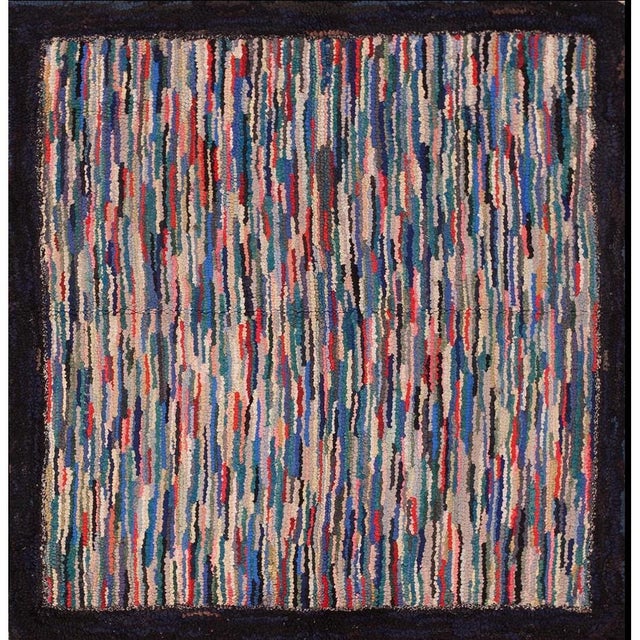 1920s 1920s Small Multicolor Antique Modernist Striped Folk Art American Hooked Rug For Sale - Image 5 of 5