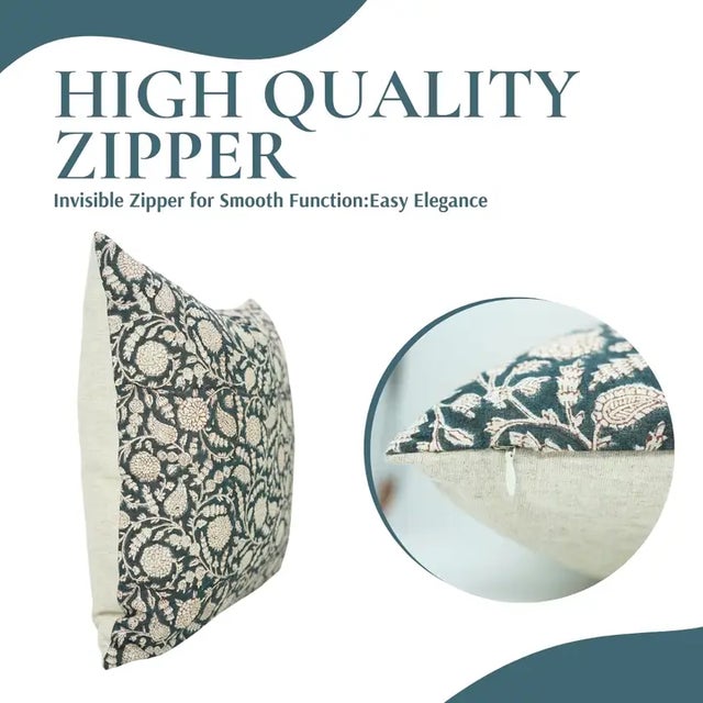 Art Deco Fabdivine Cotton Linen Throw Pillow Cover 26x26 Inch Handcrafted Block Print- Gopi For Sale - Image 3 of 5