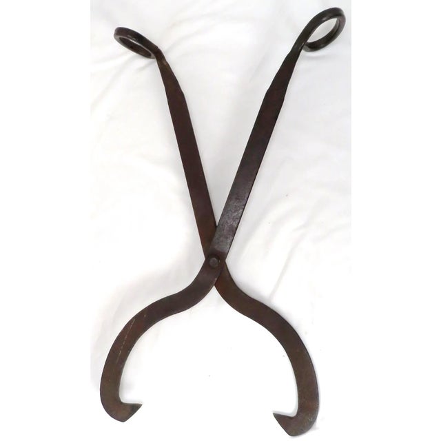 This is a Very Unusual Pair of Large Size Antique Hand Wrought Iron Block Ice Delivery Tongs. Circa Late 19th Century....