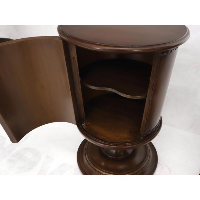 Baker Furniture Company Pair of Round Barrel Shape One Door Compartment End tables Night Stands For Sale - Image 4 of 13