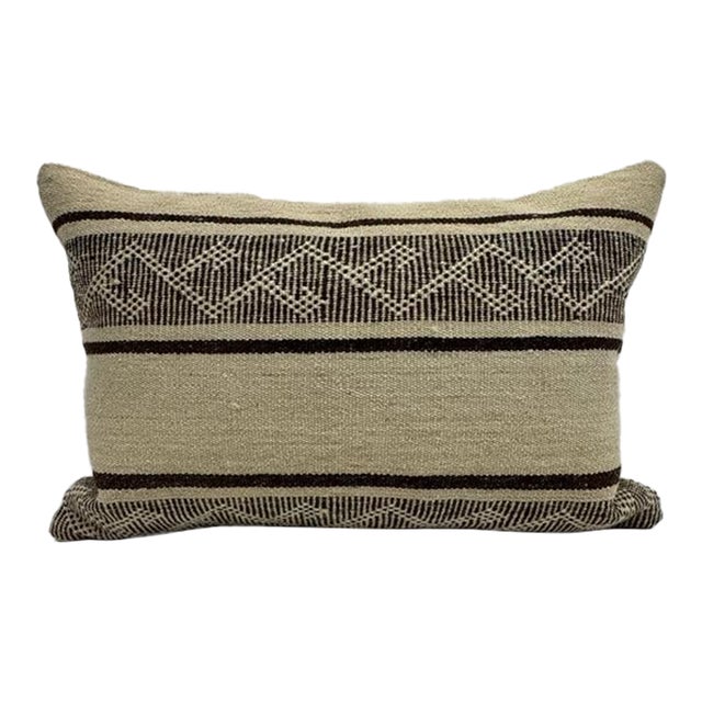 Turkish Hemp Pillow Cushion Natural Beige Brown Pillow Cushion Cover 16" x 24" For Sale