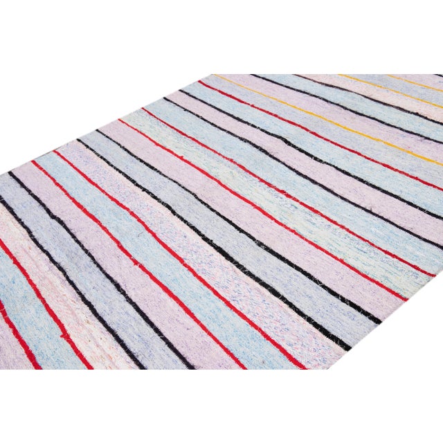 Blue Mid-20th Century Stipe Vintage Kilim Rug 6 X 11 For Sale - Image 8 of 10