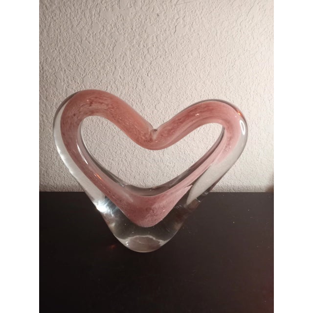 Pink Art Glass Heart Shaped Sculpture For Sale In Dallas - Image 6 of 7