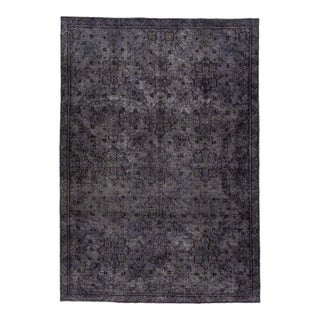 Vintage Persian Overdyed Handmade Floral Gray Wool Rug For Sale