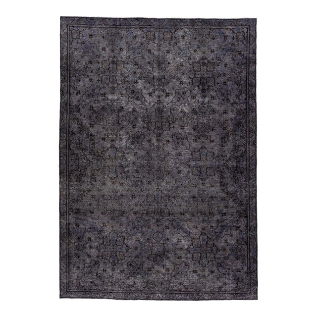 Vintage Persian Overdyed Handmade Floral Gray Wool Rug For Sale