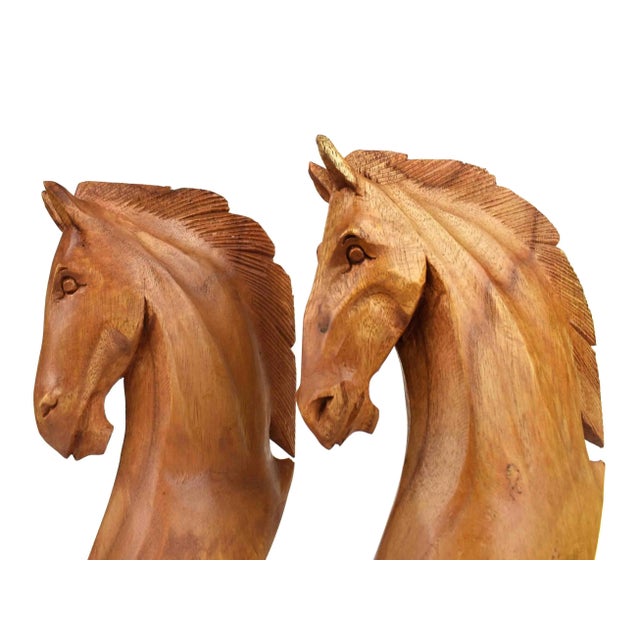 Late 20th Century Late 20th Century Hand Carved Solid Wood Horse Head Bust Sculpture - a Pair For Sale - Image 5 of 7