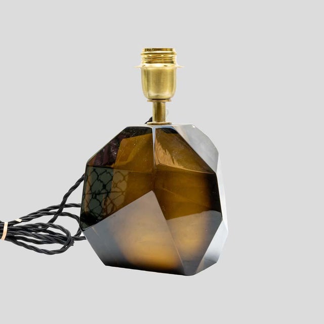 2000 - 2009 Murano Diamond Cut Faceted Tobacco Colour Glass Table Lamps, 2000s, Set of 2 For Sale - Image 5 of 7