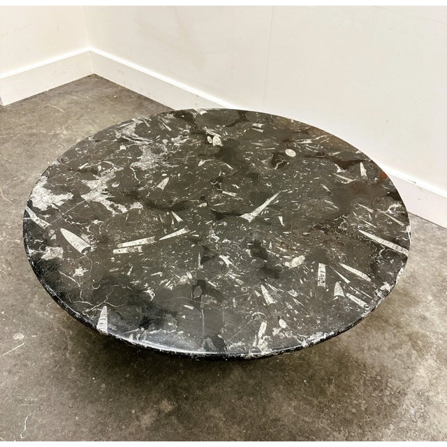 Fossil Stone Coffee Table with Acrylic Glass Cross Base For Sale - Image 10 of 15