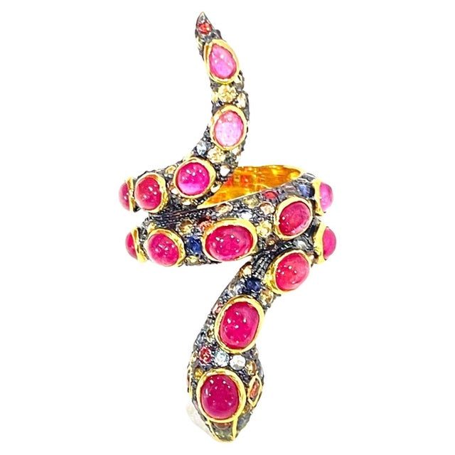 Bochic "Orient" Cleopatra Serpent Ruby Ring and Fancy Sapphires Set in 22K Gold For Sale - Image 15 of 18