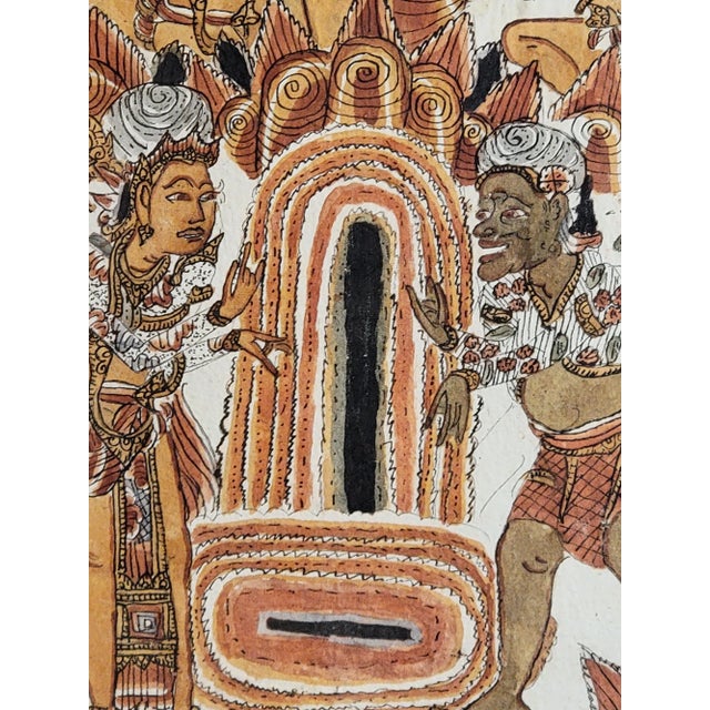 Sienna Balinese Kamasan Cloth Painting of the Mahabharata, Framed Vintage Textile Art For Sale - Image 8 of 10