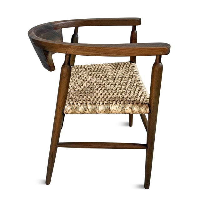 Outdoor Indoor U-Back Woven Seat Mid-Century Coastal Dining Chair For Sale - Image 11 of 14