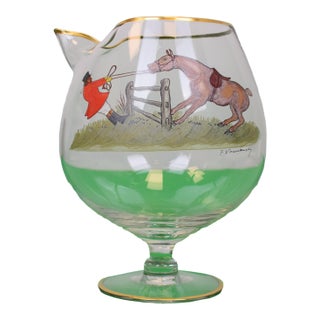 Late 20th Century Abercrombie & Fitch X Frank Vosmansky Hand Painted Fox Hunter Gold Rim Martini Mixer For Sale