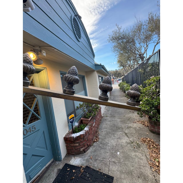 Vintage Brass Commercial Valet Coat Stand With Acorn Finials & Ornate Cast Base, Hotel Lobby Style For Sale - Image 10 of 12