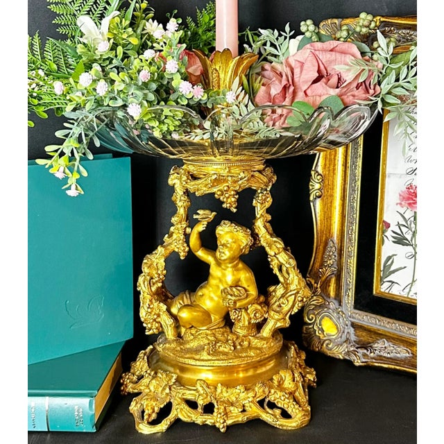 Antique Baroque Brass Putti Cherub Bowl Flower Candle Holder Vase Rocco Italian For Sale - Image 10 of 13