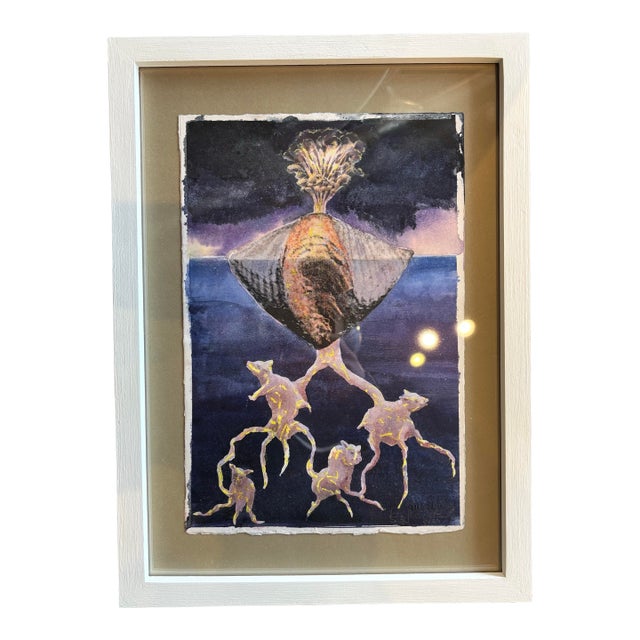 Contemporary Surrealist Framed Watercolor Painting For Sale