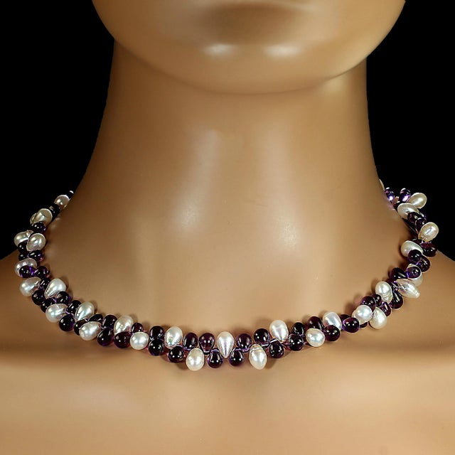 2020s Ajd 18 Inch Tear Drop White Pearls and Tear Drop Amethyst Necklace For Sale - Image 5 of 6