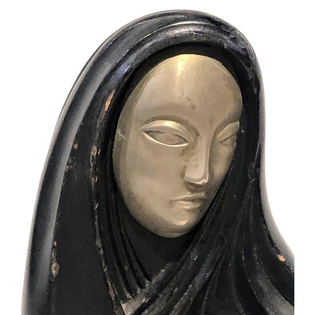Early 20th Century Rena Rosenthal, Madonna & Child, Art Deco Wood & Metal Sculpture, ca. 1920’s For Sale - Image 5 of 12