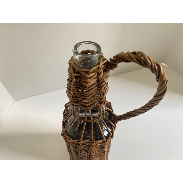 Wood Vintage French Country Wicker-Wrapped Square Bottle For Sale - Image 7 of 12