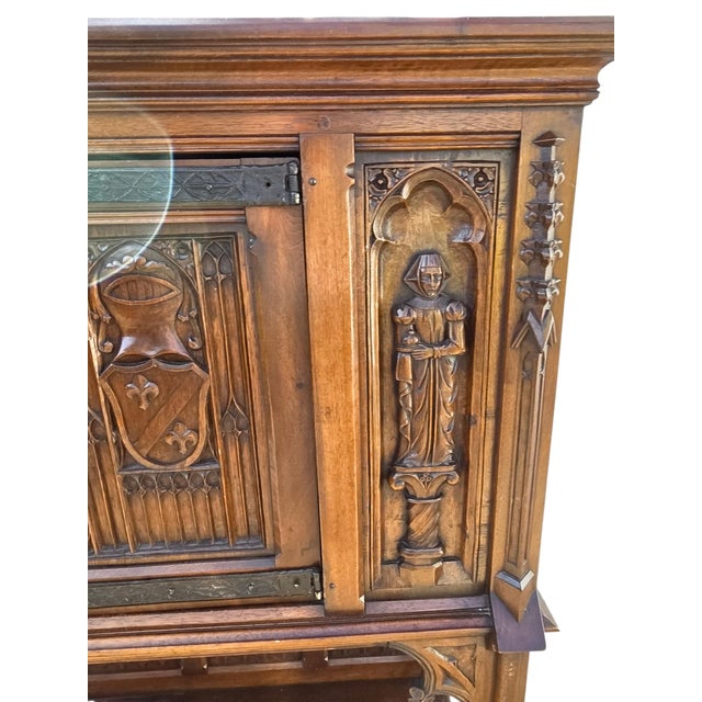 Antique Karpen Furniture French Gothic Cabinet Oak Vestry Altar Wine Bar Hutch For Sale - Image 10 of 18