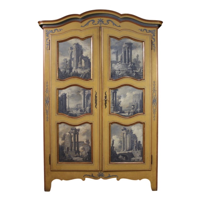 Small 20th Century Lacquered, Gilded and Painted Piedmontese Wardrobe, 1950s For Sale